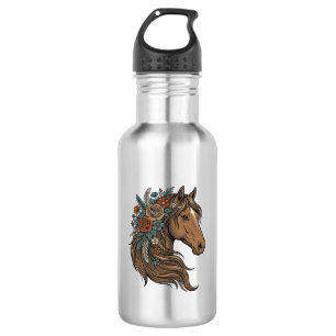 Garrafa Desenho Vetorial de Cabeça de Cavalo Floral Vintag