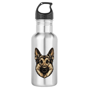 Garrafa Desenho Vetorial de Cão Pastor com Gravura Antiga_