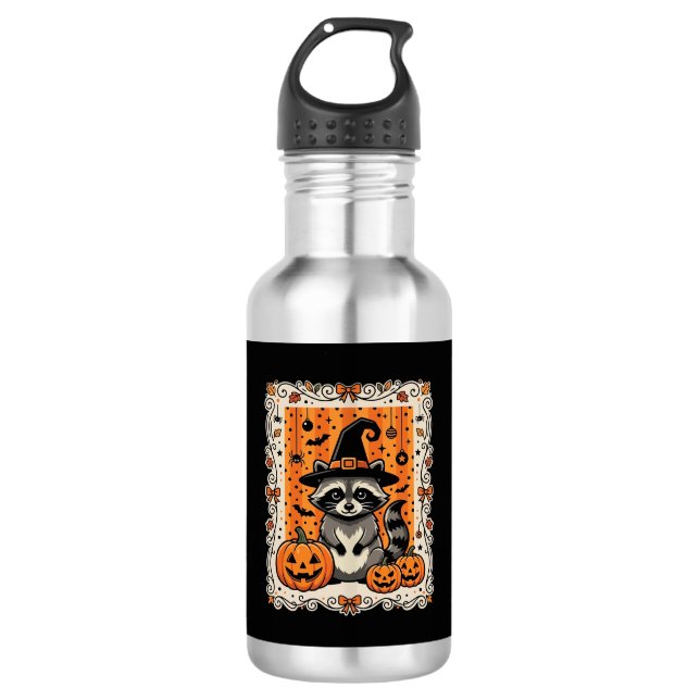 Garrafa Design de Abóbora de Halloween de Guaxinim Assusta (Frente)