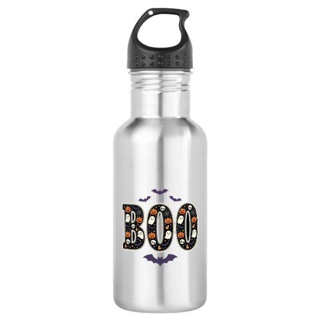 Garrafa Design de Abóbora Fantasma Boo de Halloween Fofo (Frente)
