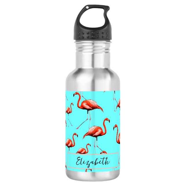 Garrafa Design de Flamingo rosa Nome Personalizado Animais (Frente)