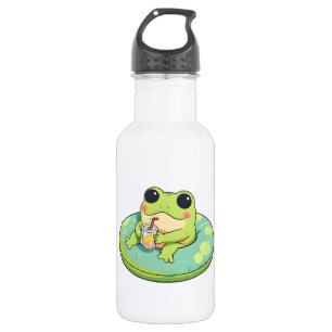 Garrafa Design de Sapo Chibi Fofo Dia de Piscina de Verão 