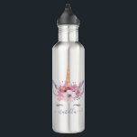 Garrafa Design floral da aguarela da cara bonita do<br><div class="desc">Design floral colorido da aguarela da cara do unicórnio do divertimento bonito. O presente perfeito para a menina em sua vida com estes ilustração e espaço bonitos do unicórnio da aguarela a personalizar. Parte de uma coleção.</div>