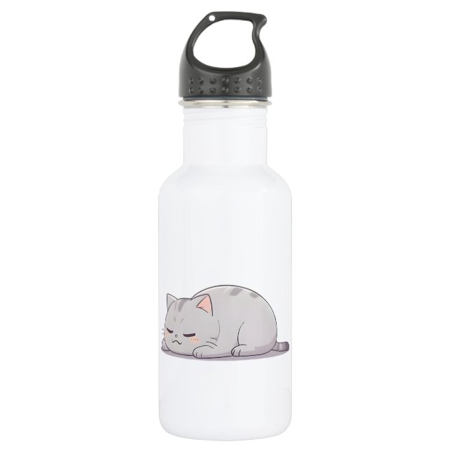 Garrafa Design Kawaii de Gato Sonolento e Mal-Humorado (Frente)