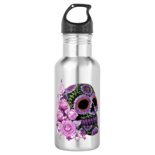 Garrafa Dia da Morte - Pano De Açúcar Preto, Floral, Rosa