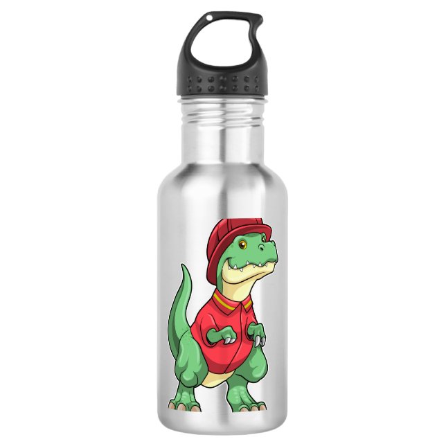 Garrafa Dinossauro como Bombeiro com capacete de Fogo (Frente)