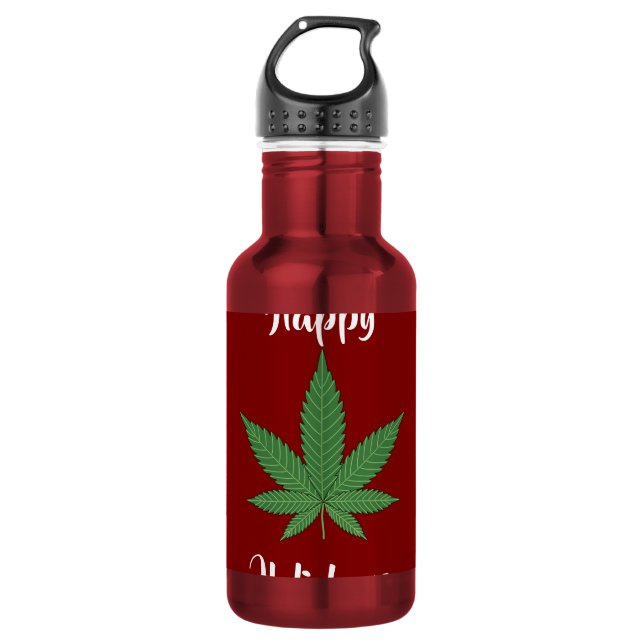 Garrafa Divertido Feliz Holidaze Folha de Maconha Personal (Frente)