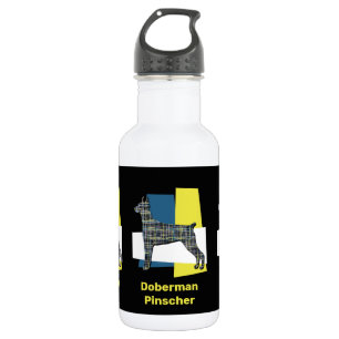Garrafa Doberman Pinscher Cachorro Amarelo e Blue Grid