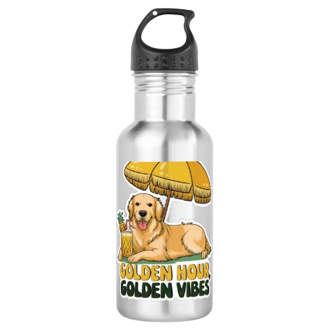 Garrafa Dog Beach Sticker | Ouro Retriever com Pina (Frente)