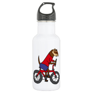 Garrafa Doninha engraçada que monta a bicicleta vermelha