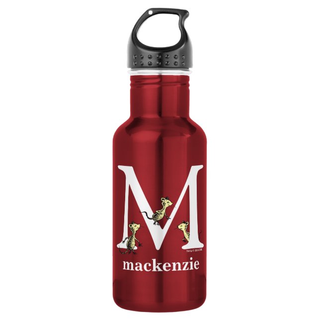 Garrafa Dr. Seuss ABC: Carta M - Branco | Adicione seu nom (Frente)