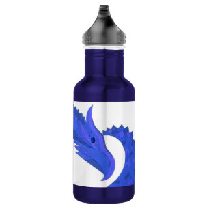 Garrafa dragão de coração azul sobre branco