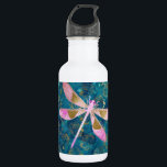 Garrafa Dragonfly rosa Dourada sobre o fundo floral da Tur<br><div class="desc">Cor-de-rosa - Dragonfly Rosa Dourada sobre o Fundo da Natureza Floral Turquesa. O fundo do Aqua Blue contém flores e Petais de Rosa de folha de ouro cinzenta no padrão.</div>