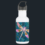 Garrafa Dragonfly rosa Dourada sobre o fundo floral da Tur<br><div class="desc">Cor-de-rosa - Dragonfly Rosa Dourada sobre o Fundo da Natureza Floral Turquesa. O fundo do Aqua Blue contém flores e Petais de Rosa de folha de ouro cinzenta no padrão.</div>