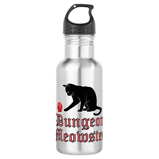 Garrafa Dungeon Meowster Engraçado Gato RPG com Dice (Frente)