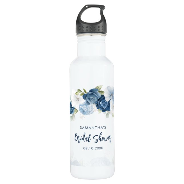 Garrafa Dusty Blue Floral Bridal Shower Personalized (Frente)