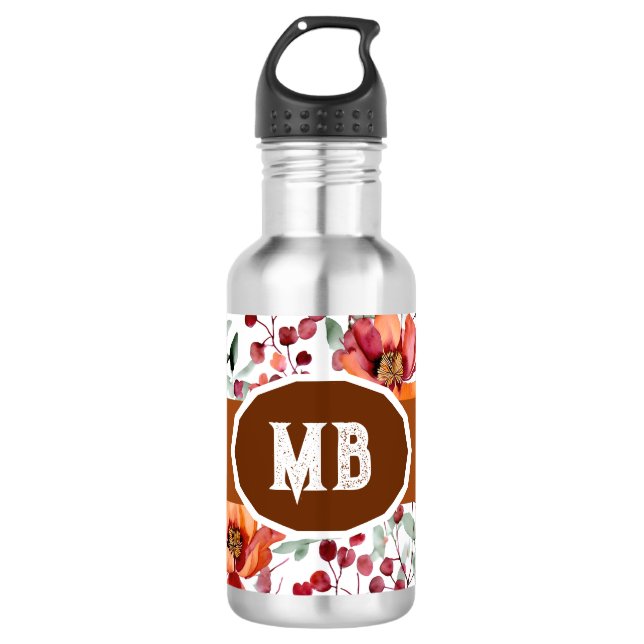 Garrafa Earthy Colors, Fall Flowers Monogrammed (Frente)