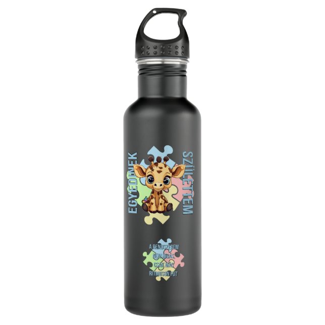 Garrafa Egyedinek születtem – kedves zsiráfos design (Frente)
