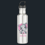 Garrafa Elefante-bebê rosa-claro com orelhas-Bolinhas<br><div class="desc">Garrafa de água personalizada com uma ilustração de cor de água elefante rosa e fofinha. Ela tem orelhas bonitinhas,  cor-de-rosa e bolinhas branca e arco bonito de fita rosa sobre a cabeça. O topo é decorado com um belo buquê de rosa.</div>