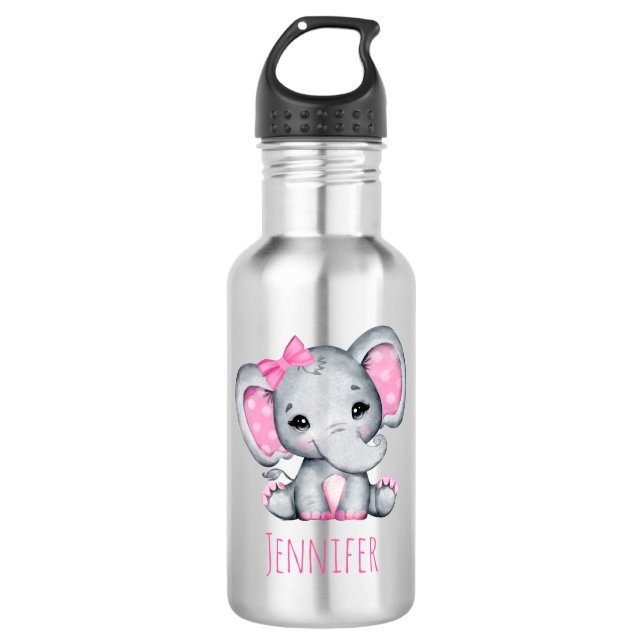 Garrafa Elefante-bebê rosa-claro com orelhas-Bolinhas (Frente)