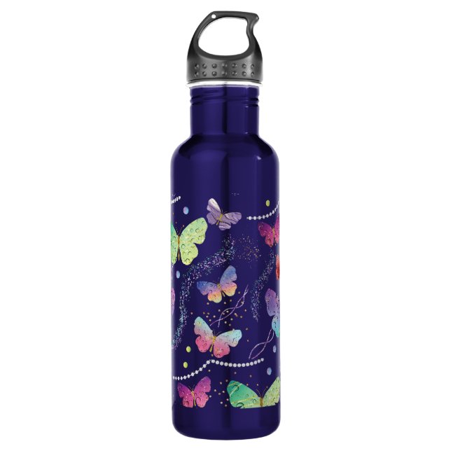 Garrafa Elegant Purple and Blue Bright Butterflies (Frente)