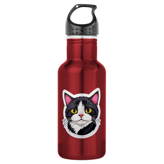 Garrafa Elegant Water Bottle with Black & White Cat Sticke (Frente)
