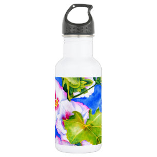 Garrafa Elegante jardim floral em aquarela rosa e branco