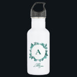 Garrafa Elegante Verde Molerado Monograma de Aquarela<br><div class="desc">Um belo verde teal faz uma declaração elegante. Você pode personalizar com suas informações e mudar o texto.</div>