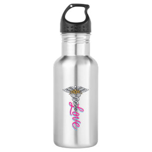 Garrafa Enfermeira Amor Caduceu Floral Médico Design Verti