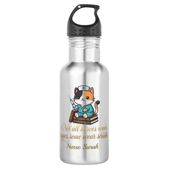 Garrafa Enfermeira Fofa Gato Calico Presente Personalizado (Frente)