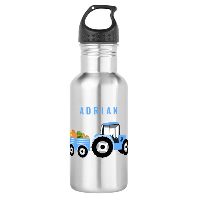 Garrafa Escola Personalizada de Fazenda de Trator Azul (Frente)