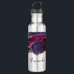 Garrafa Espaço Azul e Roxo e estrelas Agitação moderna<br><div class="desc">Garrafa de água com um desenho abstrato com camadas azuis e roxas com fitas de folha de ouro falsas no meio.</div>