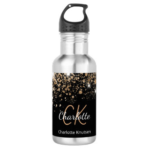 Garrafa Espelho do nome do monograma com dourado preto