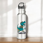Garrafa Esportes De Jogador De Futebol T-Rex<br><div class="desc">Uma garrafa de água legal para levar à prática de futebol, ou por qualquer tempo você precisa de água onde quer que você vá, este design tem um dinossauro T-Rex colorido em verde-real com uma camisa listrada de árbitro amarelo e preto chutando uma bola de futebol. O modelo de texto...</div>