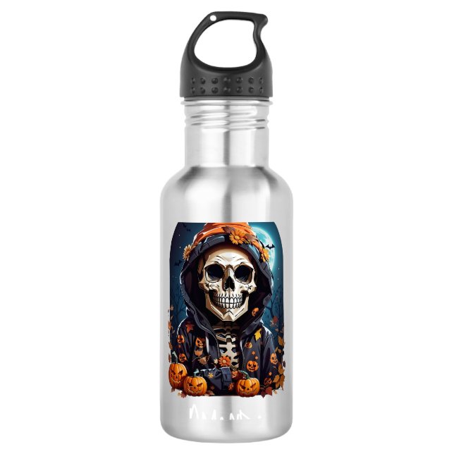 Garrafa Esqueleto Spooky com Mau Pumpkins (Frente)