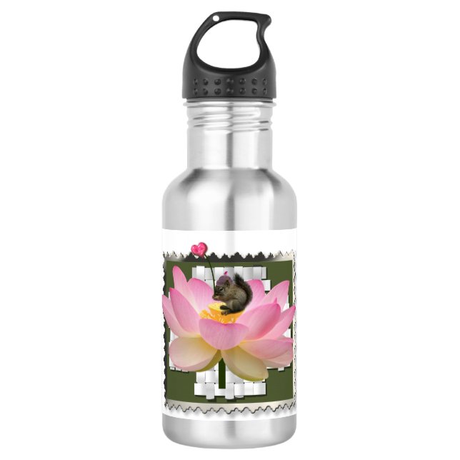 Garrafa Esquilo Adorável Para Bebê 3D Na Flor (Frente)