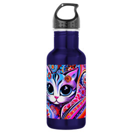 Garrafa Estilo de Talavera Gatinho Gatinho Abstrato de Art