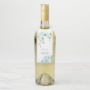 Garrafa Etiqueta para Vinho com Floral Azul em Aquarela