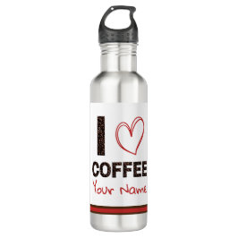 Garrafa Eu Amo Café Bean Heart Brown Red Modern Personaliz