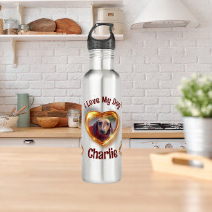 Garrafa Eu Amo Meu Cachorro De Coração Brilhante