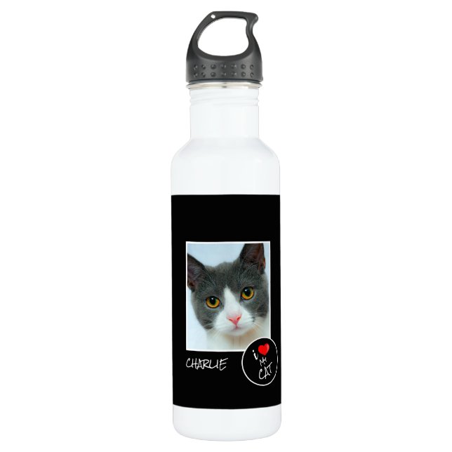 Garrafa Eu Amo Meu Gato, Foto Personalizada - Pet Lovers (Frente)