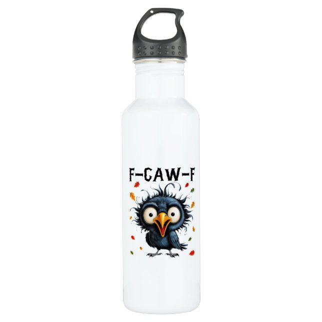 Garrafa F-Caw-F Crow Pun Funny Bird Cawing Grunge Hallowee (Frente)