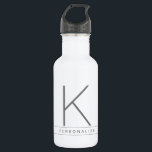 Garrafa Faixa Branca de Cinzas Simples Moderna de Nome Mon<br><div class="desc">Monograma moderno elegante e subestimado de cinzas,  com nome personalizado numa garrafa de água de aço inoxidável branca personalizada,  num tipo clássico de sans-serif com aspecto profissional e mínimo para uma estética simples e moderna.</div>