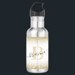 Garrafa Faux Dourado Glitter Sparkly Monogramas Nome Cubo<br><div class="desc">Bonito borda de ouro amarelo numa garrafa moderna e moderna de aço inoxidável esparso,  de água metálica,  com um bonito nome de escrita e personalização inicial que parece cônica e cinzenta.</div>