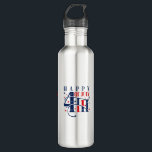Garrafa Feliz 4 de julho Vermelho Branco e Azul<br><div class="desc">Feliz 4 de julho,  design de texto moderno em um design patriótico vermelho,  branco e azul. Design de texto criativo.</div>