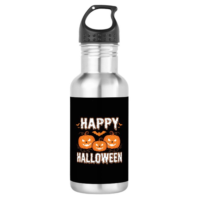 Garrafa Feliz Halloween Abóbora Morcego Vetor (Frente)