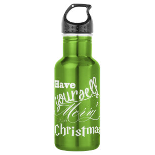 Garrafa Feliz Pequeno Natal Verde e Branco Holly