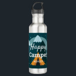 Garrafa Feliz tenda de campista e montanhas personalizadas<br><div class="desc">Garrafa de água personalizada para campistas felizes.</div>