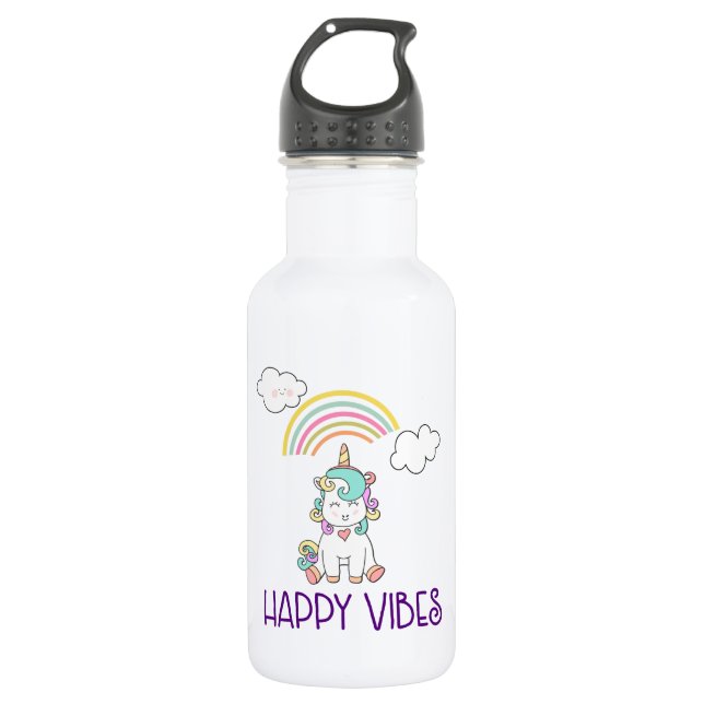 Garrafa Feliz Vibes Typografia Cute Smiling Unicorn (Frente)
