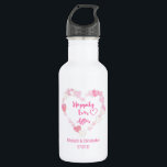 Garrafa Felizmente Depois De Um Casamento Com Corações Cor<br><div class="desc">Uma garrafa d'água de casamento com uma ilustração romântica de um monte de corações brilhantes cor-de-rosa formando uma moldura em forma de coração. Dentro diz "Feliz Sempre Depois" em uma fonte de estilo manuscrito de tendências. Personalize com os nomes da noiva e do noivo e a data do casamento</div>